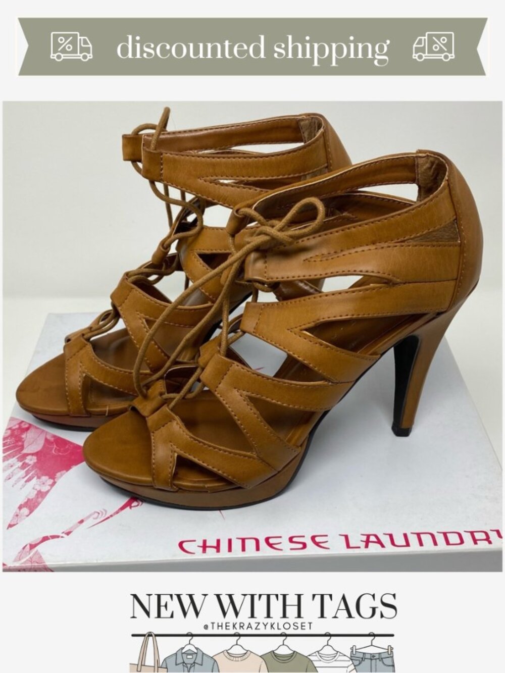 Chinese Laundry Sugar Brown Leather Stiletto Heels NIB 7.5M | Open Toe High Heel